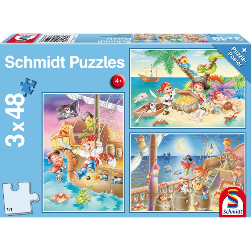 Puzzle Schmidt: Banda de pirati, Set de 3 x 48 piese + Cadou: poster, Schmidt - Publisol.ro