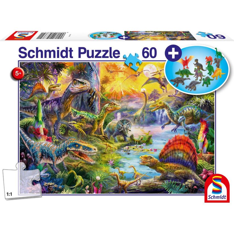 Puzzle Schmidt: Dinozauri, 60 piese + Cadou: figurine animale, Schmidt - Publisol.ro