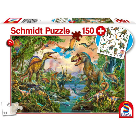 Puzzle Schmidt: Dinozauri salbatici, 150 piese + Cadou: tatuaje cu dinozauri, Schmidt - Publisol.ro