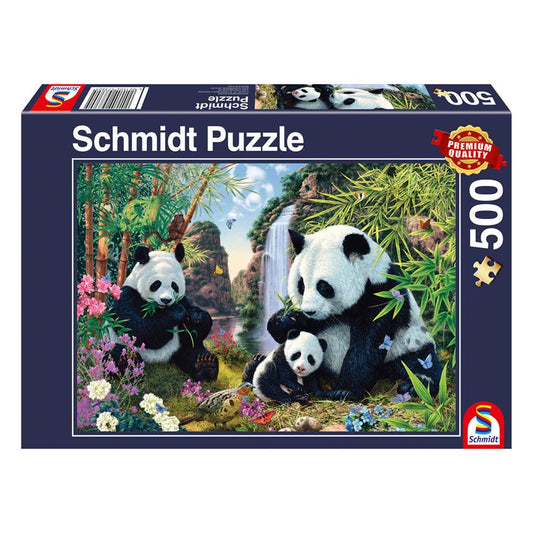 Puzzle Schmidt: Familia panda la cascada, 500 piese, Schmidt - Publisol.ro