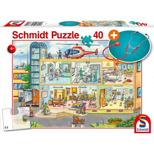 Puzzle Schmidt: In spitalul pentru copii, 40 piese + Cadou: Stetoscop, Schmidt - Publisol.ro