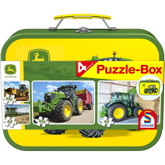 Puzzle Schmidt: John Deere - John Deere, Set de 2 x 60 piese si 2 x 100 piese + Bonus: cufar metalic, Schmidt - Publisol.ro