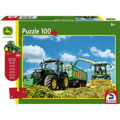 Puzzle Schmidt: John Deere - Tractor 7310R si combina de recoltat 8600i, 100 piese + Cadou: macheta Siku, Schmidt - Publisol.ro