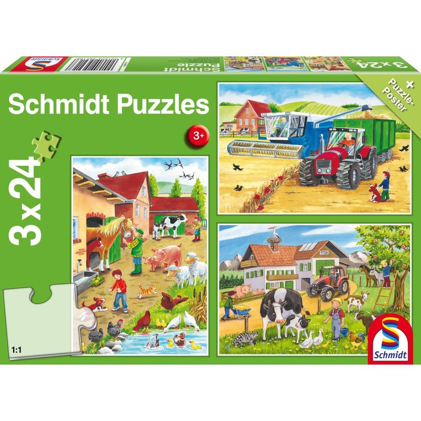 Puzzle Schmidt: La ferma, Set de 3 x 24 piese + Cadou: poster, Schmidt - Publisol.ro