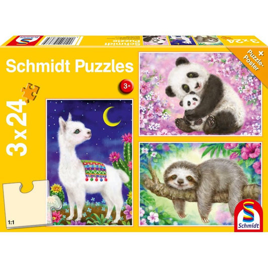 Puzzle Schmidt: Panda, lenes si lama, Set de 3 x 24 piese + Cadou: poster, Schmidt - Publisol.ro