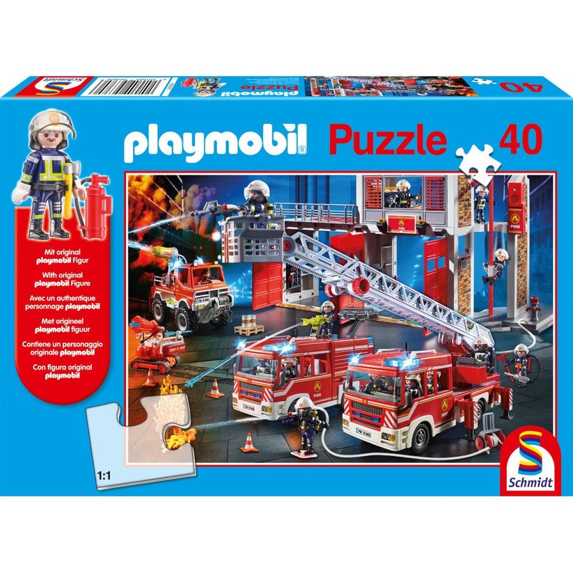 Puzzle Schmidt: playmobil - Pompieri, 40 piese + Cadou: figurina playmobil, Schmidt - Publisol.ro