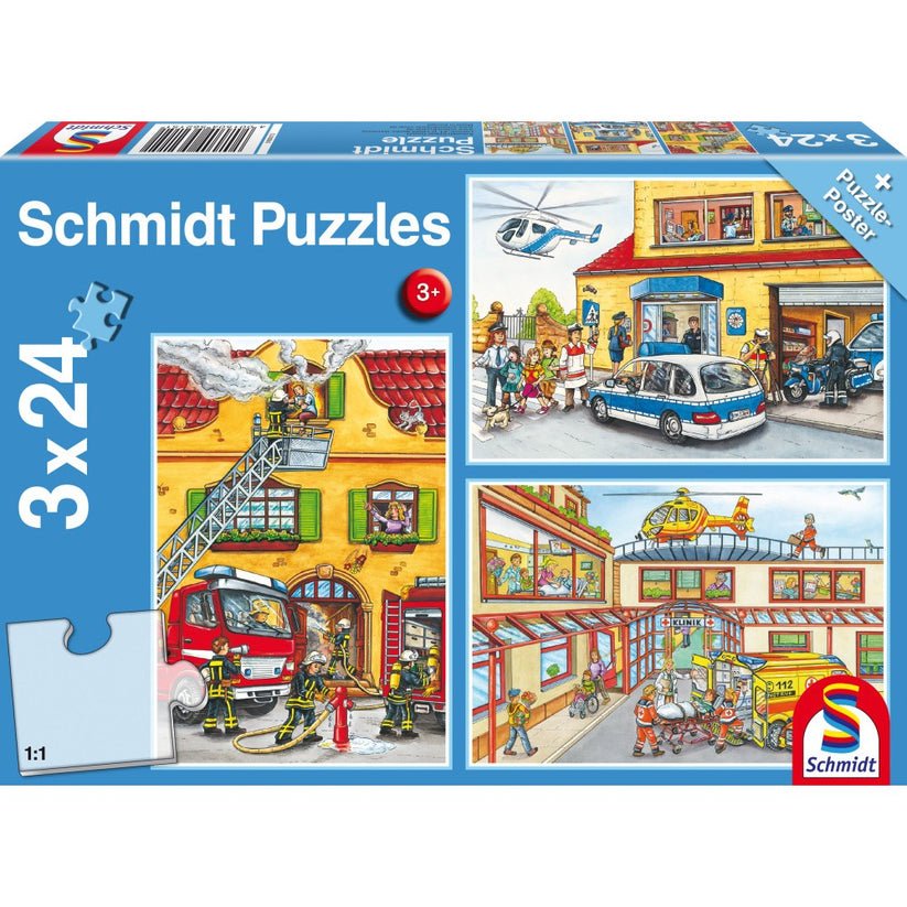 Puzzle Schmidt: Pompierii si politia, Set de 3 x 24 piese + Cadou: poster, Schmidt - Publisol.ro