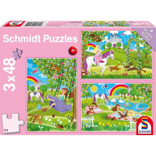 Puzzle Schmidt: Printesa in curtea regala, Set de 3 x 48 piese + Cadou: poster, Schmidt - Publisol.ro