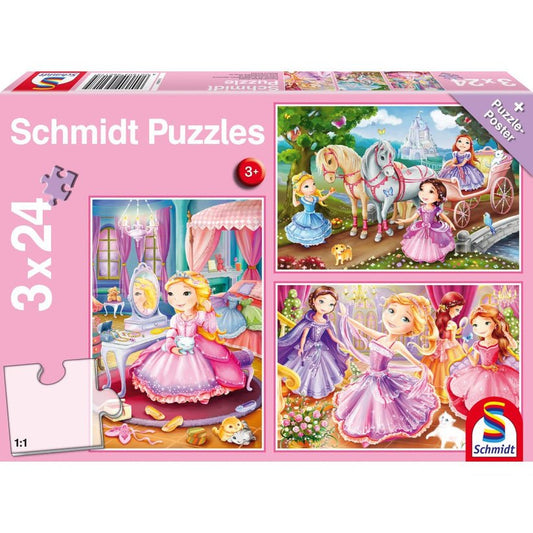 Puzzle Schmidt: Printese din basme, Set de 3 x 24 piese + Cadou: poster, Schmidt - Publisol.ro