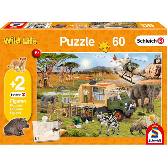 Puzzle Schmidt: Schleich - Salvare veterinara, 60 piese + Cadou: figurine animale, Schmidt - Publisol.ro