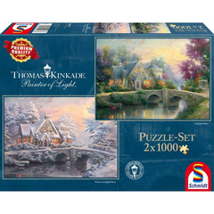 Puzzle Schmidt: Thomas Kinkade - Kinkade: Conac in lumina serii / Iarna la conac, Set de 2*1000 piese, Schmidt - Publisol.ro