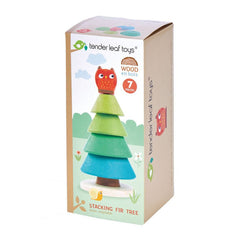 Puzzle stivuibil Brad de Craciun, din lemn premium - Stacking Fir Tree - 7 piese - Tender Leaf Toys - Publisol.ro