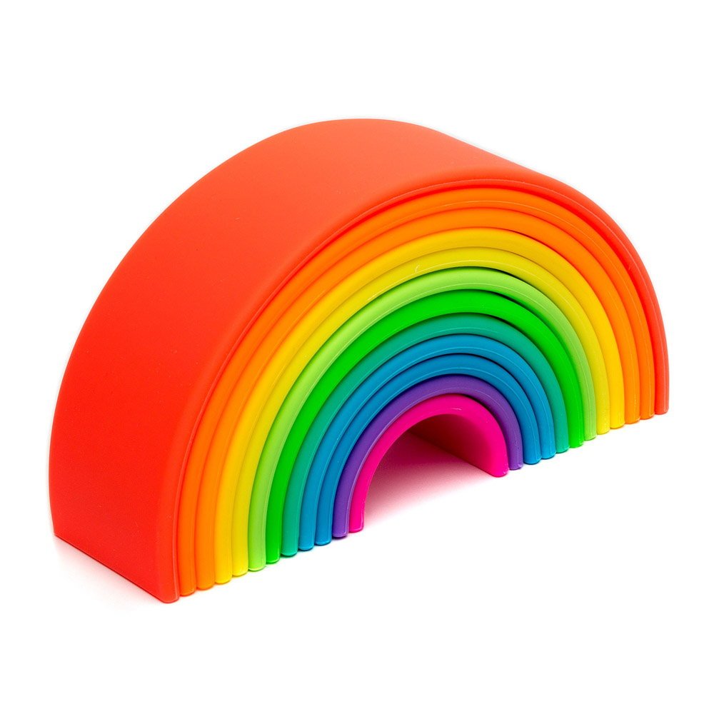 Rainbow, joc montessori de stivuire, 12 buc, neon, Dena Toys - Publisol.ro