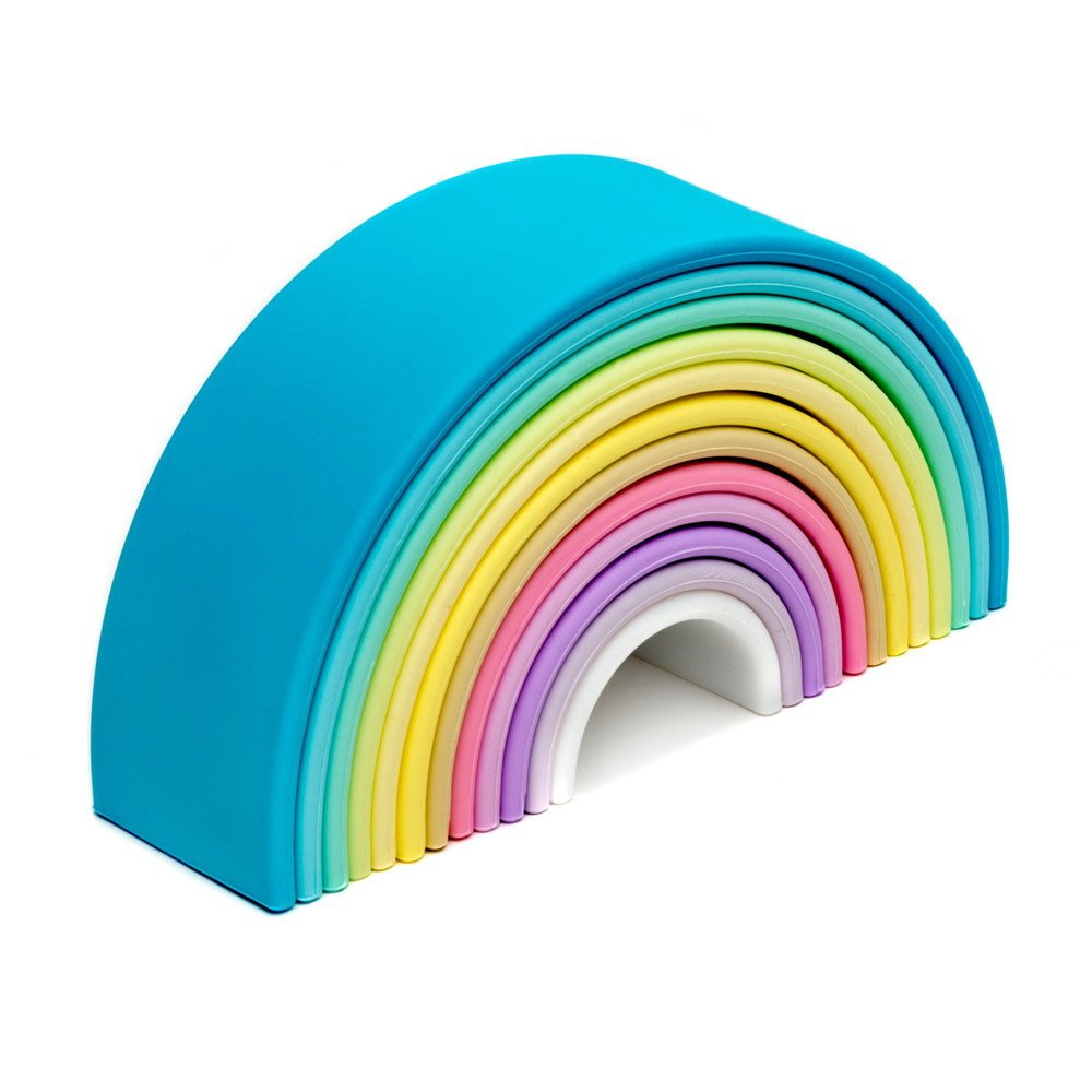 Rainbow, joc montessori de stivuire, 12 buc, nordic, Dena Toys - Publisol.ro