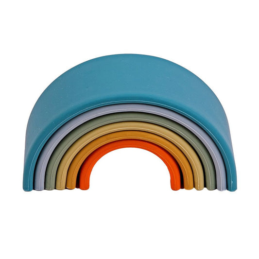 Rainbow, joc montessori de stivuire, 6 piese, nature, Dena Toys - Publisol.ro