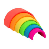 Rainbow, joc montessori de stivuire, 6 piese, neon, Dena Toys - Publisol.ro