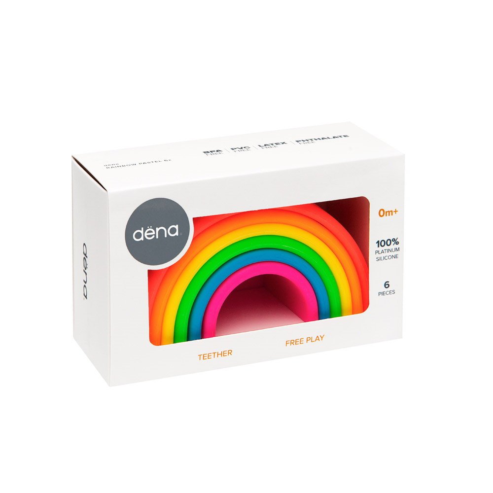 Rainbow, joc montessori de stivuire, 6 piese, neon, Dena Toys - Publisol.ro