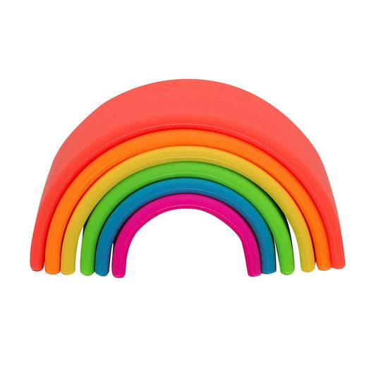 Rainbow, joc montessori de stivuire, 6 piese, neon, Dena Toys - Publisol.ro