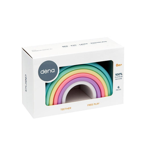 Rainbow, joc montessori de stivuire, 6 piese, nordic, Dena Toys - Publisol.ro