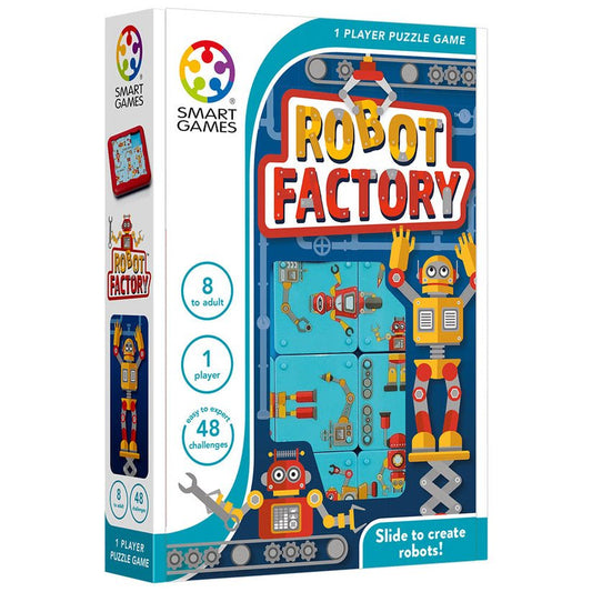 Robot Factory, joc de logica cu 48 de provocari, 8+ ani, editie internationala, Smart Games - Publisol.ro