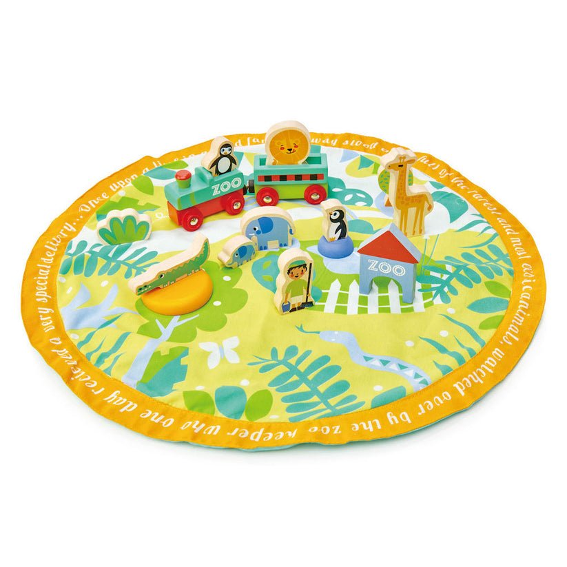Sacul cu povesti din safari, din lemn premium - Safari park story bag - 16 piese - Tender Leaf Toys - Publisol.ro
