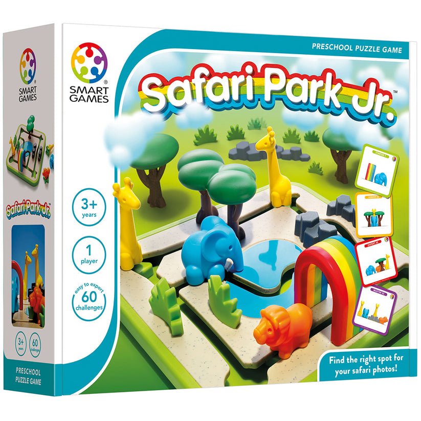 Safari Park Jr., joc de logica cu 60 de provocari, 3+ ani, editie internationala, Smart Games - Publisol.ro