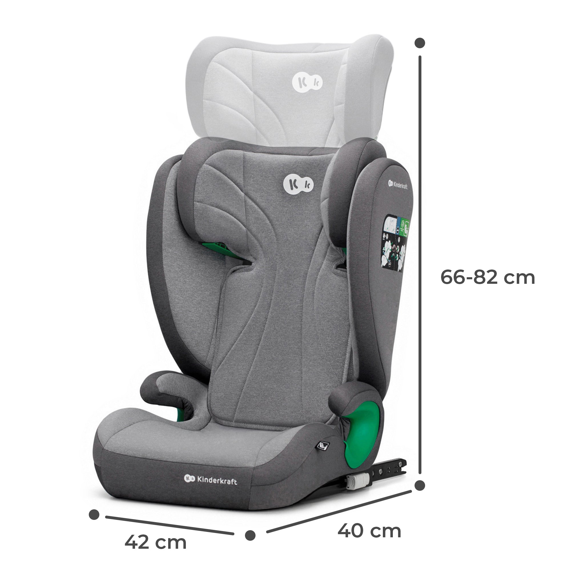 Scaun auto Kinderkraft junior fix2 i - size, 100 - 150 cm, rocket grey - Publisol.ro