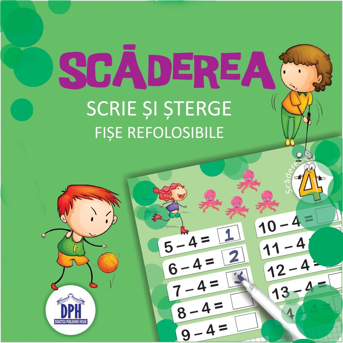 Scrie si sterge - Scaderea - fise refolosibile + carioca, de Didactica Publishing House - Publisol.ro