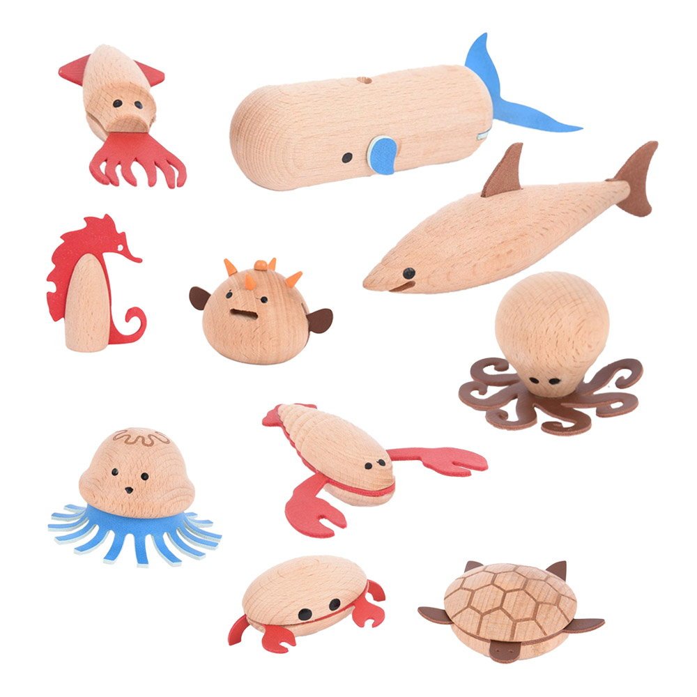 Sea Creatures, set 10 animale marine din lemn, TickiT - Publisol.ro