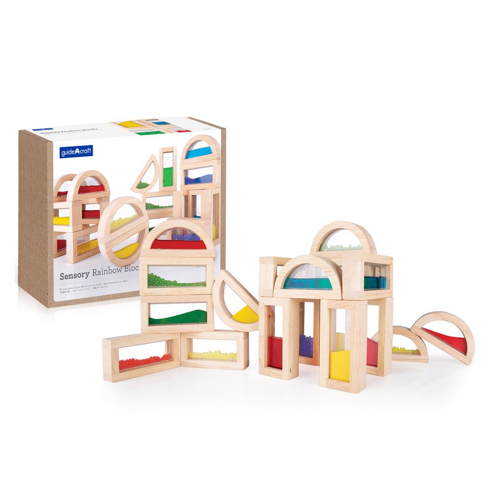 Sensory Rainbow Blocks, set complex cu 18 piese, Guidecraft - Publisol.ro