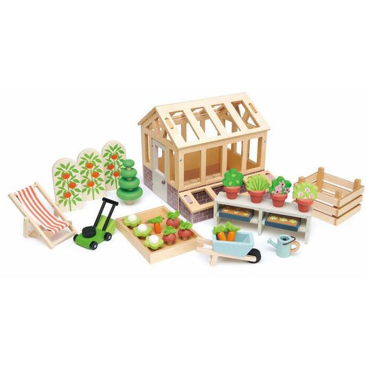 Sera cu gradina set, din lemn premium - Greenhouse and Garden Set - Tender Leaf Toys - Publisol.ro