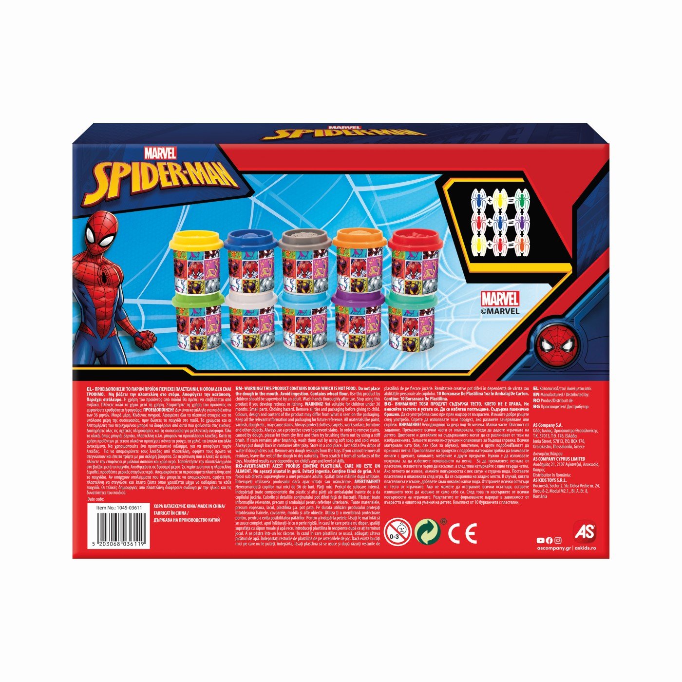 Set 10 borcanase de plastilina spiderman in ambalaj de carton, AS - Publisol.ro