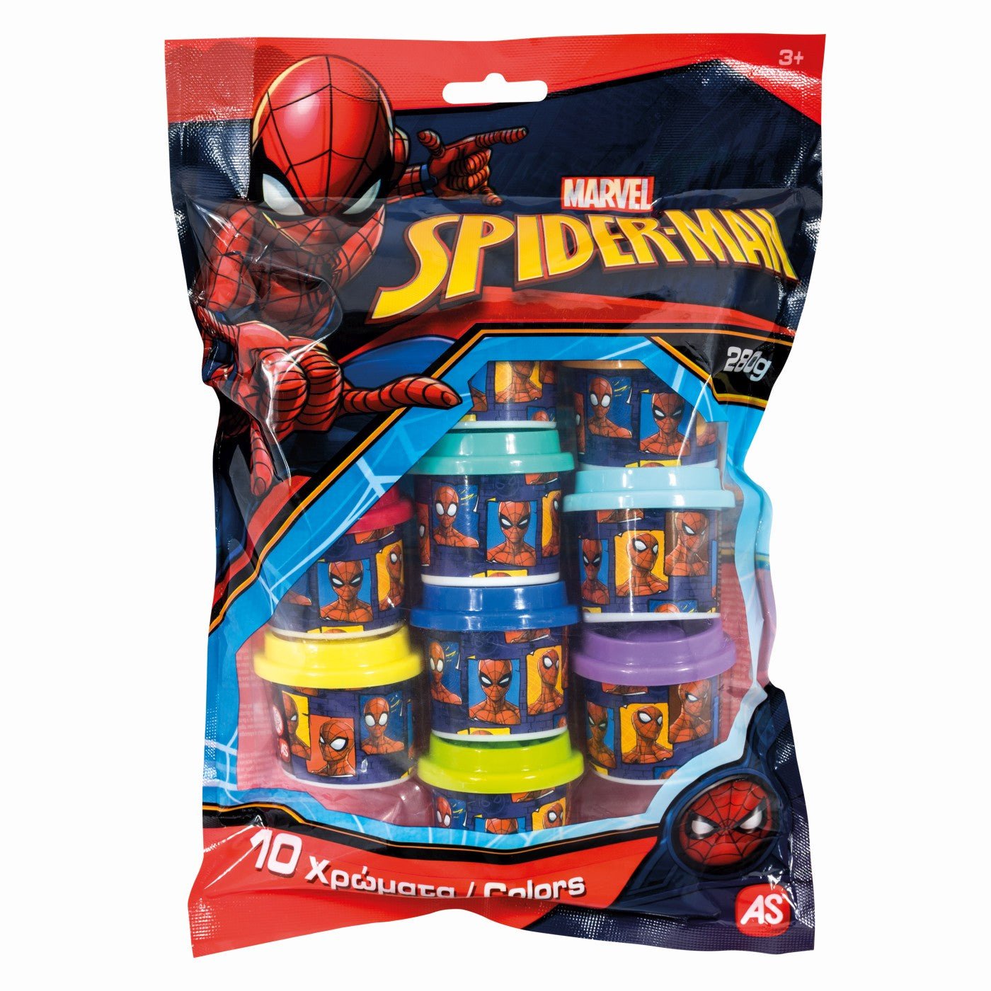 Set 10 borcanase de plastilina spiderman in punga de plastic, AS - Publisol.ro