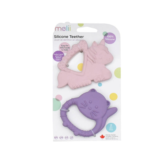 Set 2 jucarii dentitie silicon melii model unicorn pisica, Melii - Publisol.ro