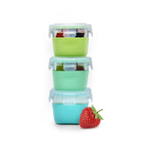 Set 3 recipiente sticla 3 160ml cu husa antiderapanta silicon melii blue mint lime, Melii - Publisol.ro