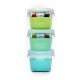 Set 3 recipiente sticla 3 160ml cu husa antiderapanta silicon melii blue mint lime, Melii - Publisol.ro