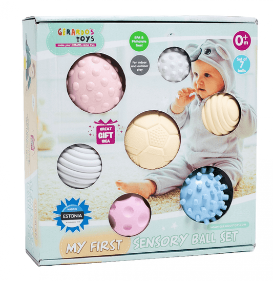 Set 7 mingi senzoriale pentru bebelusi - Gerardo Toys - Publisol.ro
