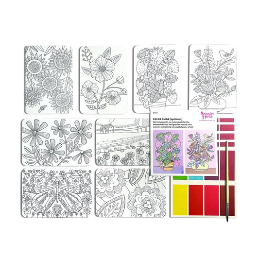Set artistic cu acuarele DIY - Scenic Hues - Flori si gradini - Ooly