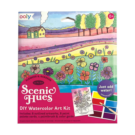 Set artistic cu acuarele DIY - Scenic Hues - Flori si gradini - Ooly