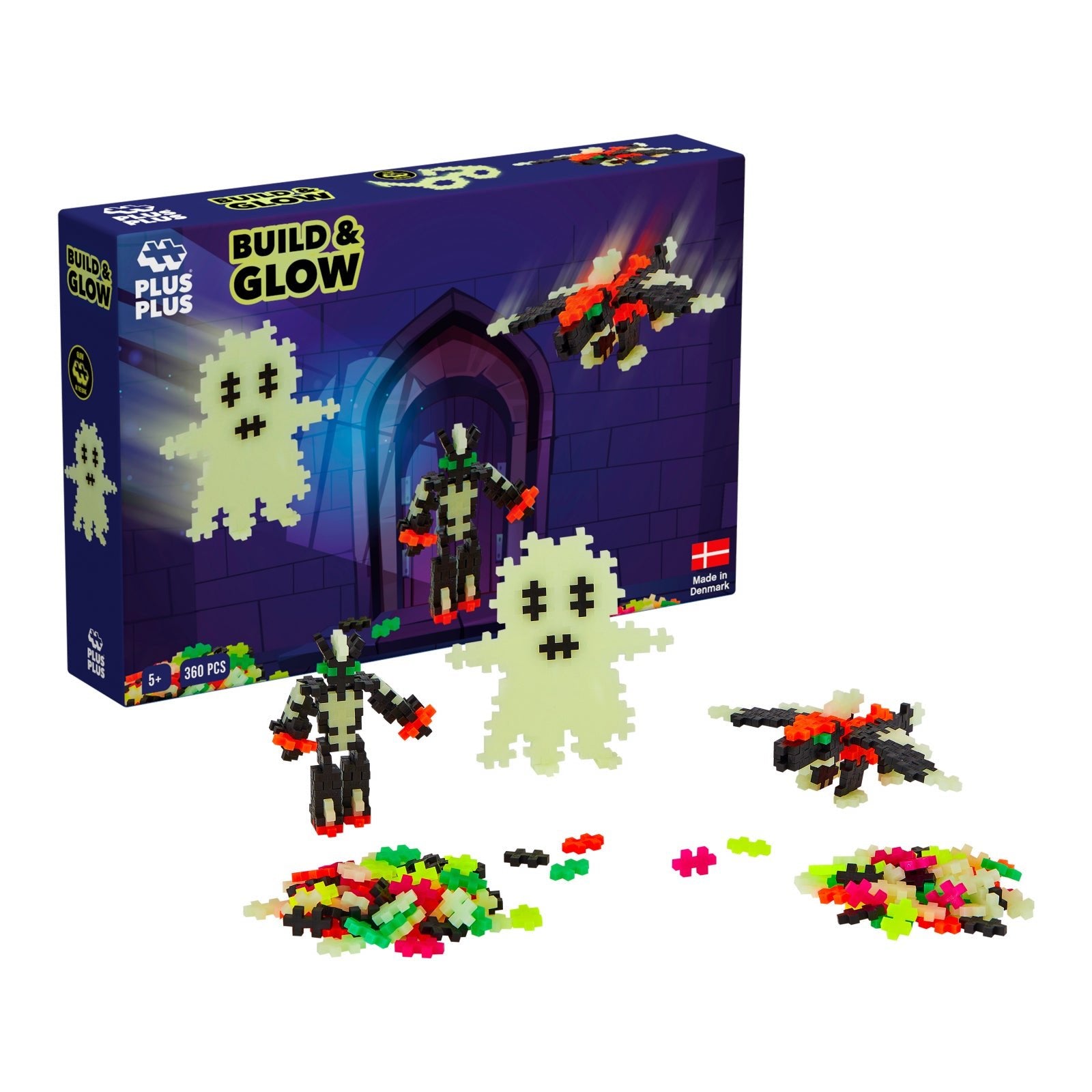 Set constructie Plus - Plus, 360 piese, Construieste si Straluceste, culori fluorescente - Plus Plus - Publisol.ro