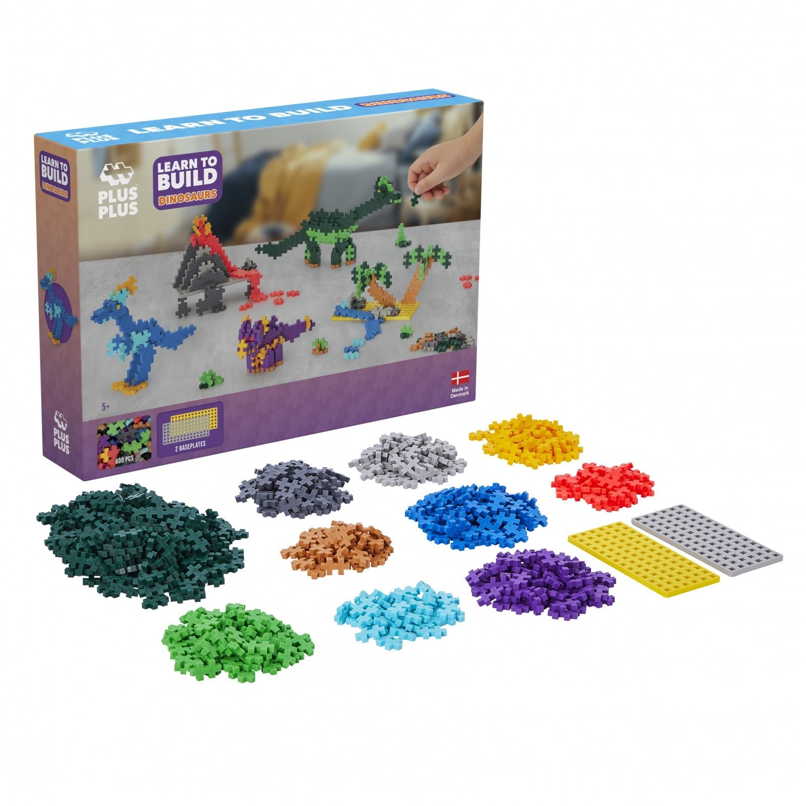 Set constructie Plus - Plus, 600 piese, Invata sa construiesti dinozauri - Plus Plus - Publisol.ro