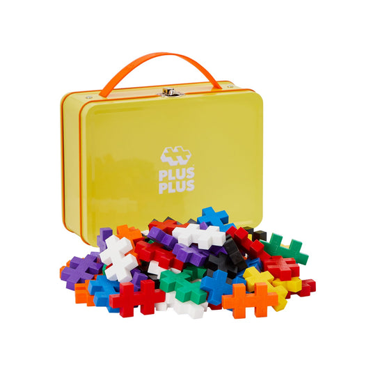 Set constructie Plus - Plus, 70 piese mari, portabil, in cutie metalica, culori standard - Plus Plus - Publisol.ro