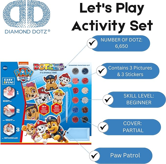 Set creativ 6 in 1, Patrula Catelusilor, pictura cu diamante - Diamond Dotz® - Publisol.ro