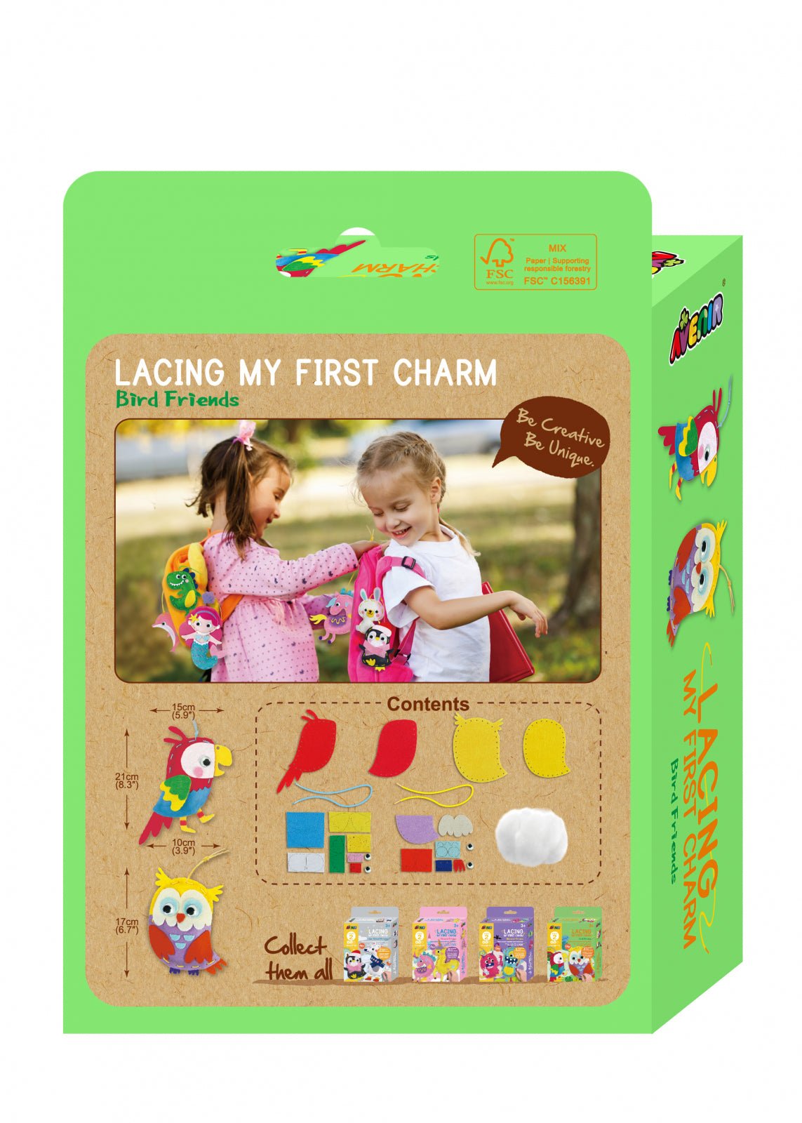 Set creativ de cusut cu tehnica siretului - Primul meu Pandantiv Pasari, nivel 2 - Avenir - Publisol.ro