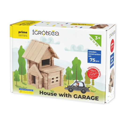 Set de constructie din lemn , zCasa cu Garaj, 75 piese - Igroteco - Publisol.ro