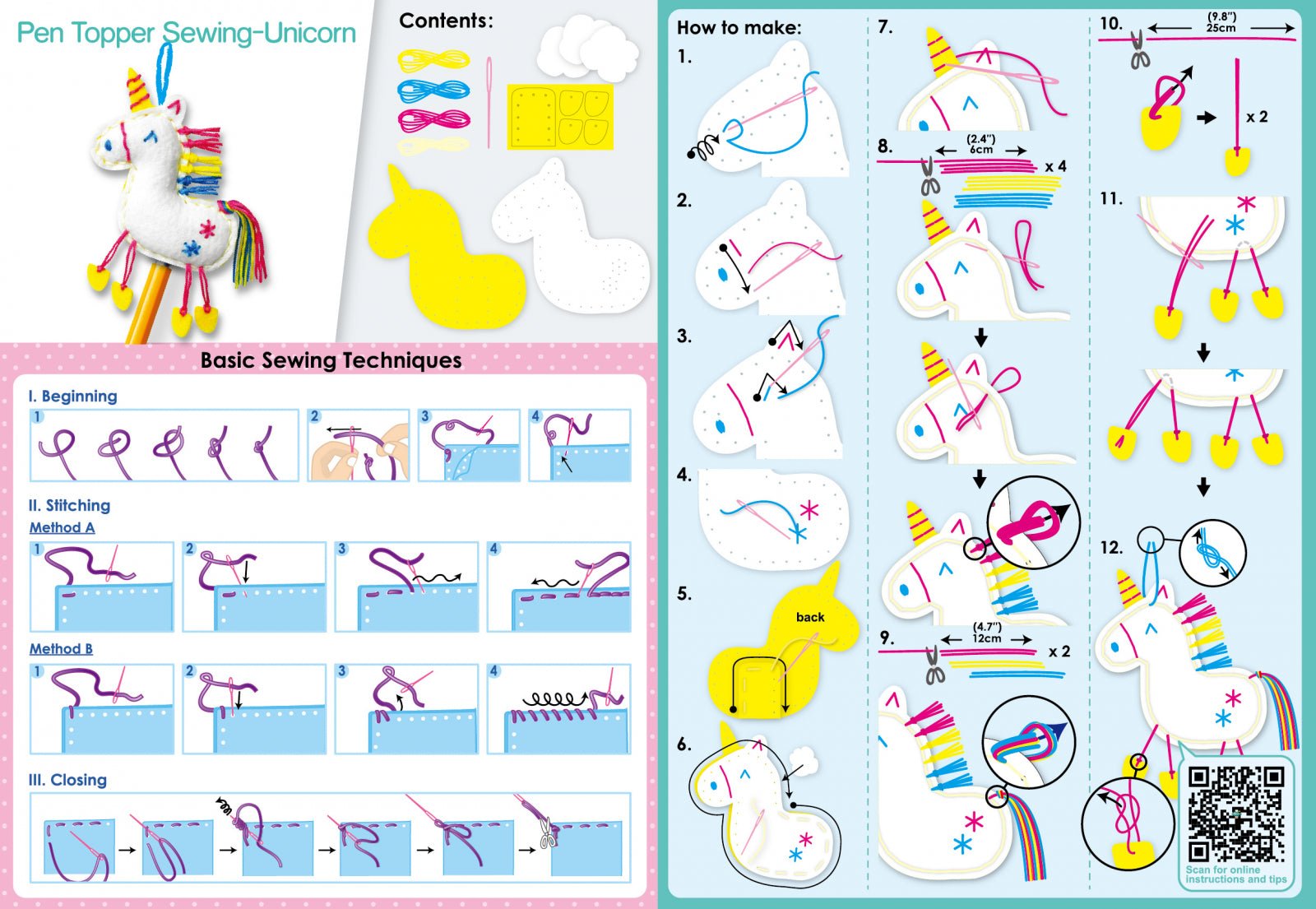 Set de cusut DIY - decoratiune topper pentru creion - Unicorn - Avenir - Publisol.ro