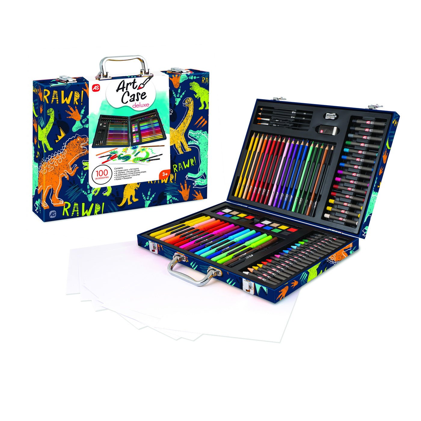Set de desen deluxe cu 100 accesorii dinozaur, AS - Publisol.ro