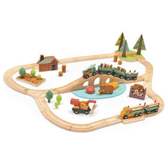 Set de tren in padure cu brazi, din lemn premium - Wild Pines Train set - Tender Leaf Toys - Publisol.ro