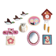 Set decoratiuni pentru perete, din lemn premium, pentru casute de papusa - 10 piese - Tender Leaf Toys - Publisol.ro