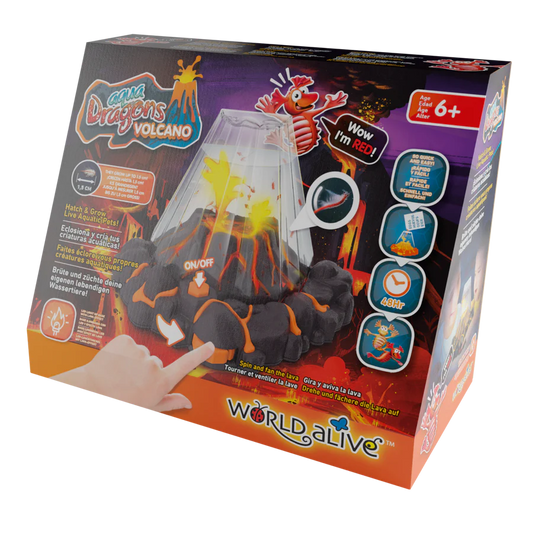 Set educativ STEM - AQUA DRAGONS   Habitat VULCAN cu lava - acvariu cu LED si Aqua Dragons rosii - Aqua Dragons